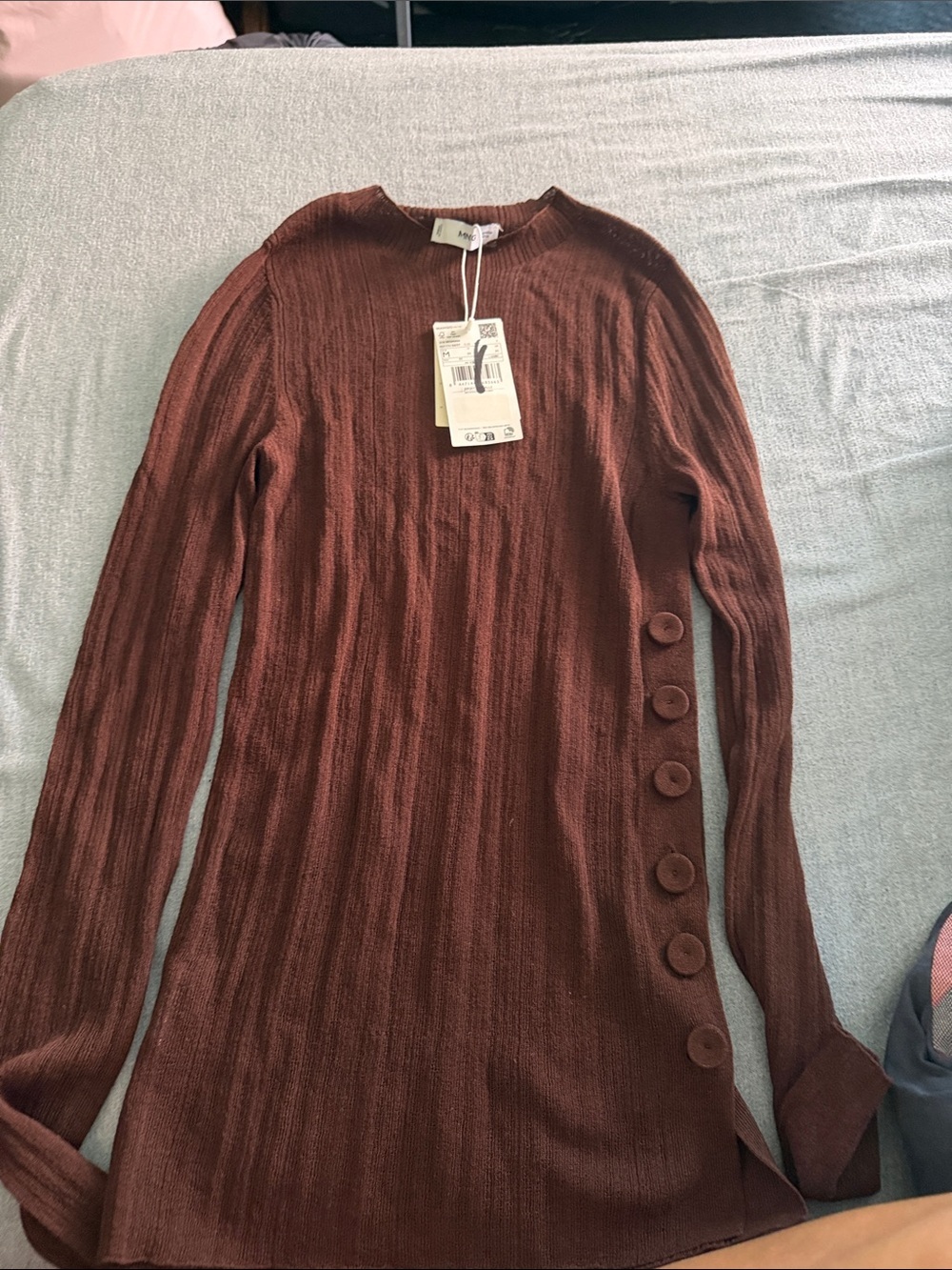 Mango Ribbed Crewneck Tunic in Deep Rust